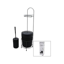 Orsa-990 Siyah & Metal Yuvarlak Kovalı Wc Kağıtlık & Wc Fırça Seti- 4'li Paket