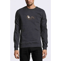 Flying Eagle Baskılı Füme Antrasit Erkek Örme Sweatshirt
