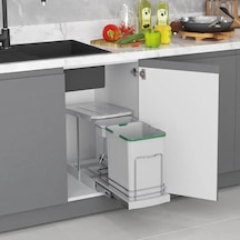 Starax Teleskopik Raylı Plastik Gövde Çöp Kovası Gri 16+1 Litre Modül 40cm S-2391-g