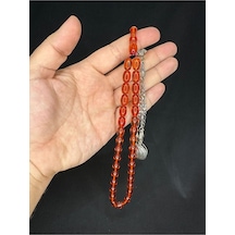 Toz Kehribar Tesbih Turuncu Renkli Beyzi Kesim 11mmx8mm T-568