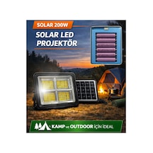 Solar Led Şarjlı Projektör 200w Güneş Enerjili Taşınabilir Solar Panelli 3 Renk Işıklı Çakar Fonksiy Çok Renkli