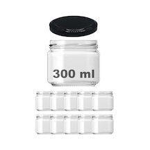 Afracam 300 Ml Metal Siyah Kapaklı Şeffaf Cam Kavanoz 10 Adet Tek Renk