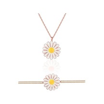 925 Ayar Rose Altın Mineli Gümüş Papatya Kolye Bileklik Set