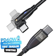 6011 Type C To Hızlı Şarj Data Kablosu Çevirici Dönüştürücü Adaptör 180 Döner 60w 1m