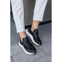 Hilary Siyah Hakiki Deri Taşlı Kadın Sneaker-Siyah