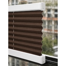 Plise Perde Kahverenk Kumaş + Beyaz Profil Kasa Cam Balkon Perdesi