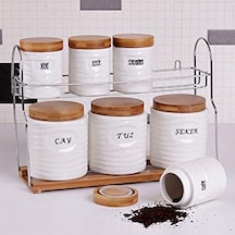 Porselen Baharat Takımı 7 Li Bambu Kapak 593