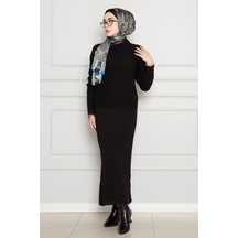 Dantel İşlemeli Jileli Triko Takım-siyah-4434 Siyah