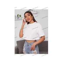 Tarzsokak Kadın Beyaz Bisiklet Yaka Oversize Crop