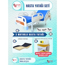 2 Motorlu Hasta Karyolası + Visco Yatak + Baklava Tipi Havalı Yatak
