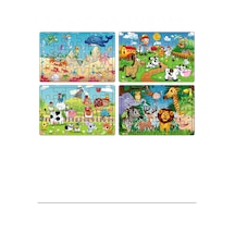 Yeni 4 Adet 24 Parçalı Ahşap Puzzle Yapboz Seti. Çiftliğim. Okya