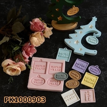 Pk1000903 - Silikon Kalıp Mum Kalıbı - 4'lü Mutlu Yıllar Minik Etiket Renksiz