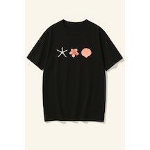 Uyguntarz Unisex İstiridye Kabuk Tasarım Basklı Tshirt Siyah