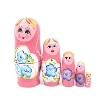 Mobgift 5 Li Matruşka Bebek Ahşap Pembe