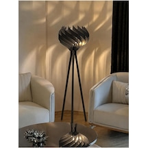 Tr Modern Ahşap Tripod Lambader Dekoratif Salon Köşe Lambası Siyah Diğer