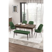 Canisa Concept Zen Serisi 80x132 Mdf Açılabilir Barok Ahşap Desen Masa Takımı 4 Haki Yeşil Sandalye Ve 1 Bench Masa Barok Sandalyeler Haki Yeşili