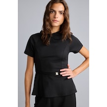 Defacto İnce Kemer Detaylı Slim Fit Bisiklet Yaka Kısa Kollu Tişört G9811ax26aubk81 Siyah-bk81