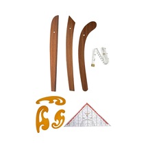 6 Parça Set 3 Lü Modelist Riga Cetvel Seti, Modelist Gönyesi, Pistole Cetvel Ve 150 Cm Mezura Altın - Beyaz - Siyah