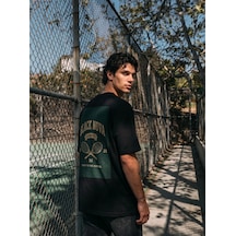 Black Nova Oversize Baskılı Unisex Tişört Campus Tennis Black Siyah