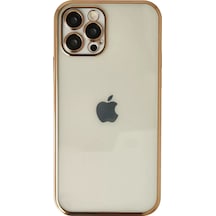 Newface Apple Uyumlu - iPhone 12 Pro Max Kılıf Razer Lensli Silikon - Gold Altın