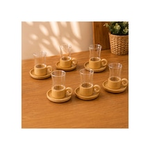 12 Parça Çay Seti - Bambu Bardak Altığı - Çift Cidarlı Cam - 150 Ml Çok Renkli
