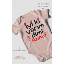 Morivokids İyi Ki Varım Dimi Anne Kısa Kollu Bebek Body %100 Pamuk Pastel Pembe