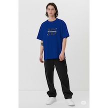 Nevermind Baskılı Oversize Tişört Erkek Streetwear T-shirt Lacivert
