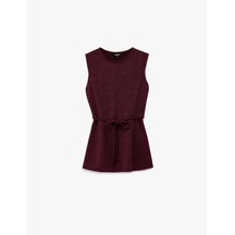 Koton Bisiklet Yaka Kolsuz Kemer Detaylı Bluz Bordo 6wak10250ek Bordo