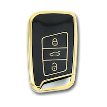 Volkswagen Passat B8 Smart Siyah Oto Anahtar Kumanda Kabı Kılıfı Siyah Gold Altın Renk