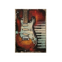 Bedeko Elektro Gitar Ve Piyano Model Ahşap Tablo 35 Cm X 50 Cm