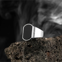 Takılingo  925 Ayar Gümüş Siyah Onıks Taşlı Sade Erkek Yüzük Gümüş