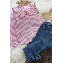 Kız Çocuk Pembe Kalp Detaylı Gömlek Ve Pantolon Çok Renkli