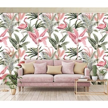 Flamingolar Ve Tropikal Yapraklı Duvar Kağıdı