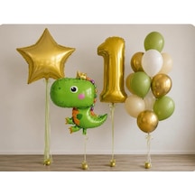 Mini Dinozor Temalı Balon Seti 15 Parça Sarı-yeşil