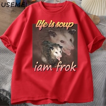 Flood Of Style Hayat Çorba Ben Çatal Possum T-shirt Erkekler Pamuk Kısa Kollu Tee Unisex Erkekler Giy Kırmızı