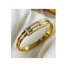 Bileklik Kaburga Model Taşlı Çelik Bileklik Gold