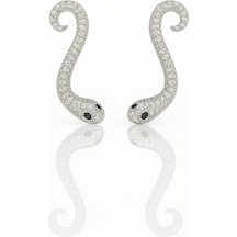 White Gold Plated Luxury Snake Drop Küpe Silver