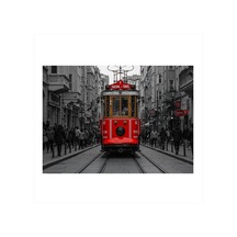 Kırmızı Tramvay Ve Siyah Beyaz İstanbul Hediyelik Ahşap Tablo