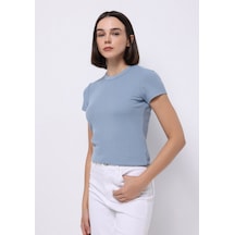 Colin's Colins Slim Fit Yuvarlak Yaka Düz Kadın Mavi Kısa Kol Tişört Cl1075453 Q1.v1 Blm
