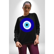 Nazar Boncuğu Unisex Siyah Sweatshirt Siyah