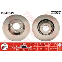 TRW DF4764S Fren Diski Ön Sol Touareg 02- / Q7 06- / Cayenne 02- Panamera 09- Havalı 350Mm