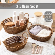 Porsima 302c 3lü Düzenleyici Oval Hasır Sepet Seti Ekmeklik Sepet