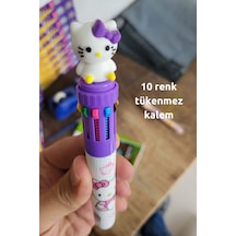 Hediyelik Mor Hello Kity Kalem, 10 Renk Tükenmez Kalem, Tatlı Tatlış İlkokul Ortaokul Çocuk Hediye