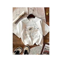 Medinenur Flowers Detaylı Basic T-shirt Beyaz
