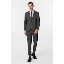 Süvari Siyah Slim Fit Desenli Mono Yaka 6 Drop Klasik Takım Elbise Siyah