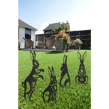Hobi_Demir_Sanat Hobi Demir Sanat 4'Lü Set Metal Tavşanlar Bahçe Süsü, Bahçe Dekor