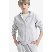 Defacto Erkek Çocuk Kapüşonlu Fermuarlı Sweatshirt X5844a625augr400 Gri