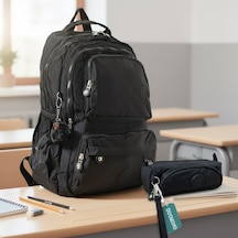 Duomino Krinkıl Suya Dayanıklı Büyük Boy Klinkır Sırt Çantası 15,6 Laptop Okul Çantası Kalemlik Takım Çanta Siyah