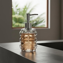 Beyaz Bubble Design Cam Sıvı Sabunluk - 450 Ml Kabartmalı Şık Banyo Ve Mutfak Sabunluğu 7x12 Cm 5067 - Şeffaf