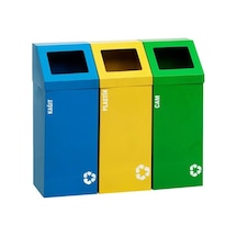 Metal 3'lü Geri Dönüşüm Sıfır Atık Kutusu Elektrostatik Toz Boyalı Plastik-kağıt-cam Çok Renkli